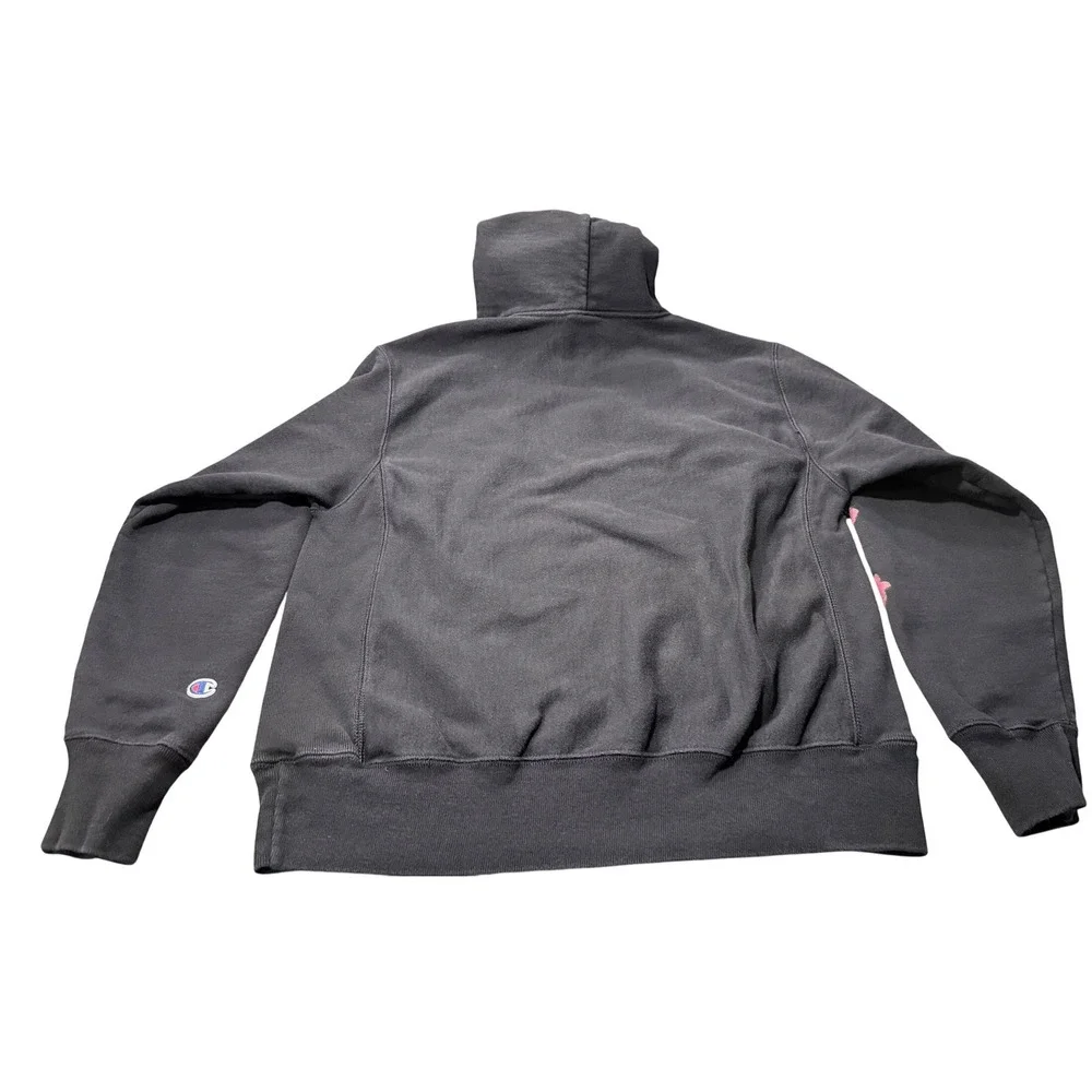 Y2K‎ Champion Reverse Weave Hoodie Sweatshirt Rose Floral Print Black Medium